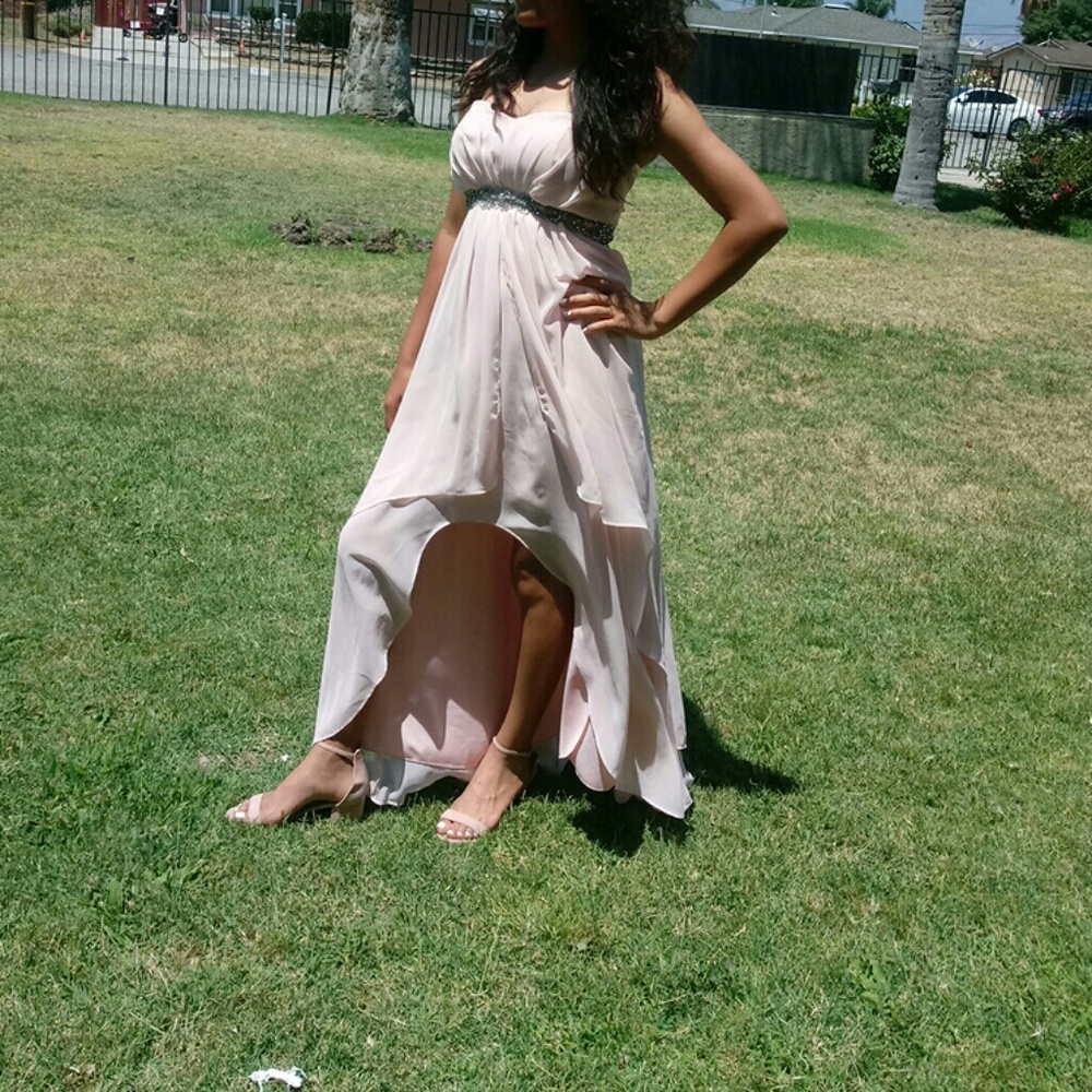Strapless light pink prom dress